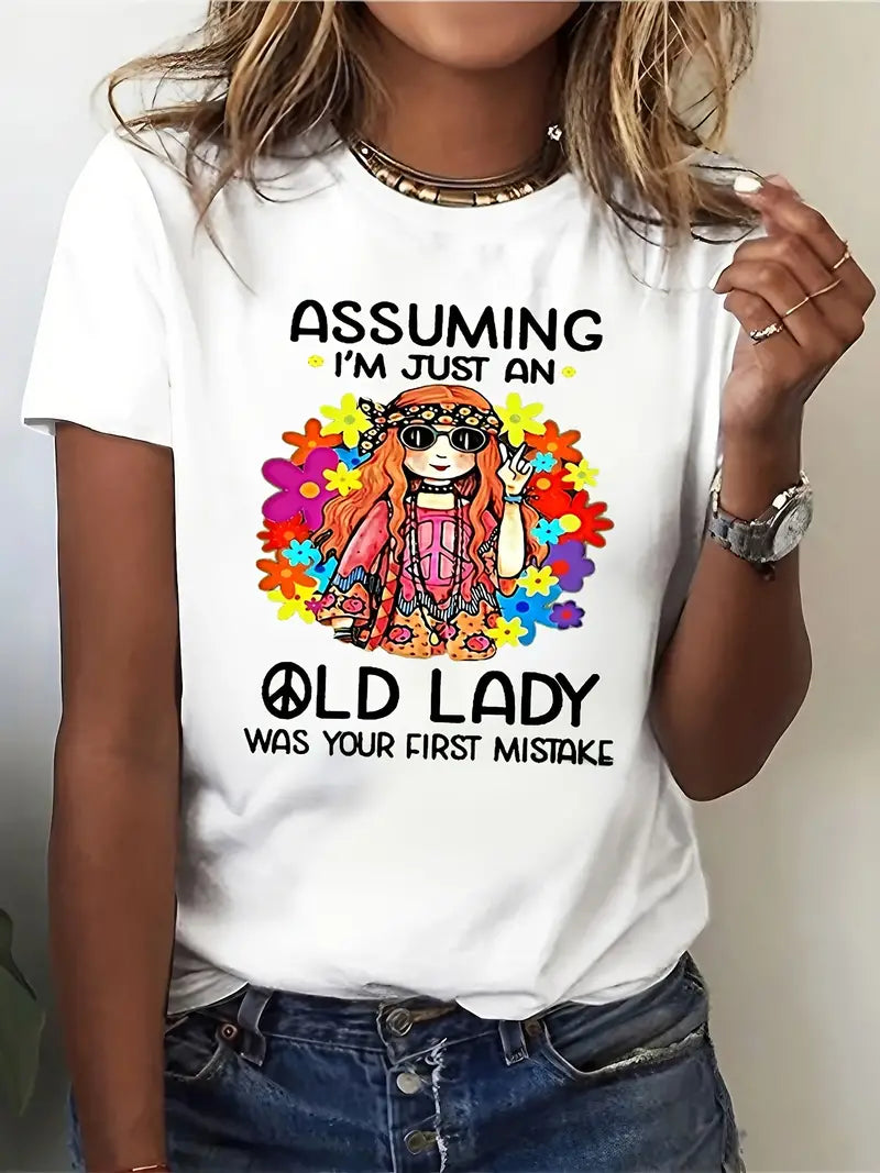 Letter & Girl Print Graphic Tees moisture wicking shirts for Women
