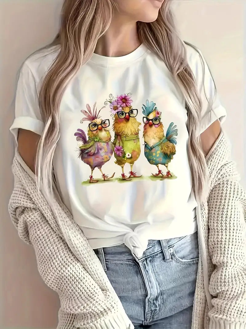 Chicken Print Funny T Shirts for Women