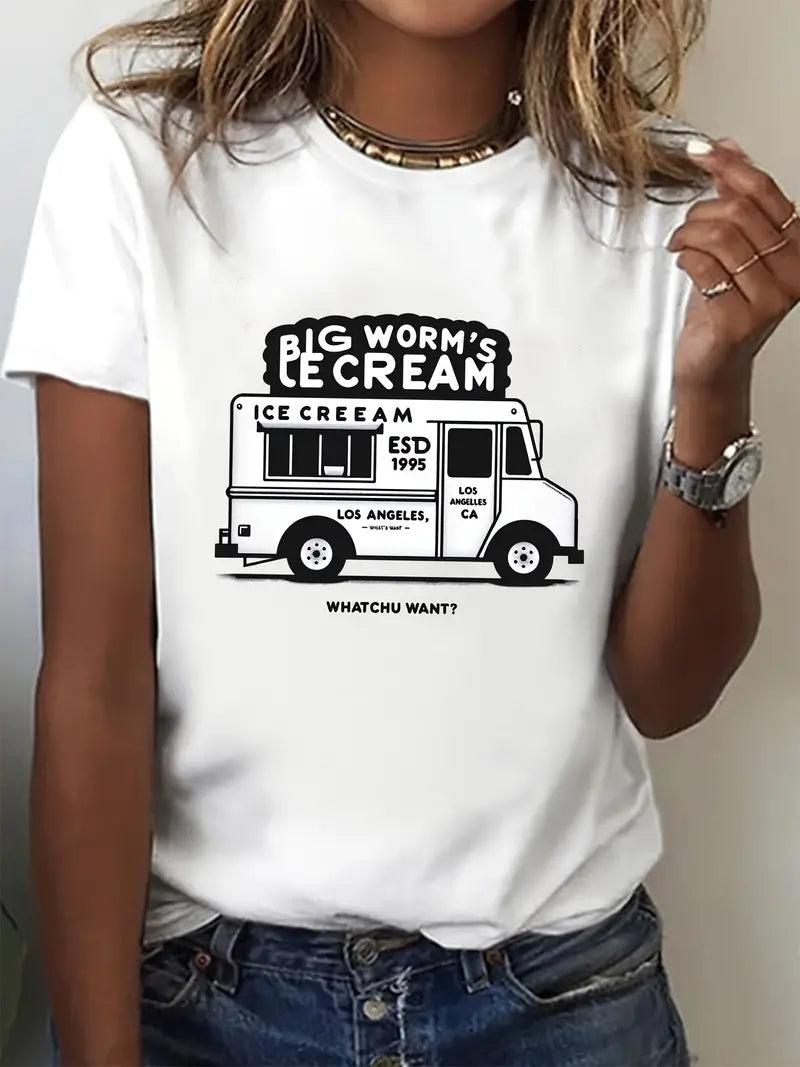 Blg Iec Creeam Car Print Retro Shirts