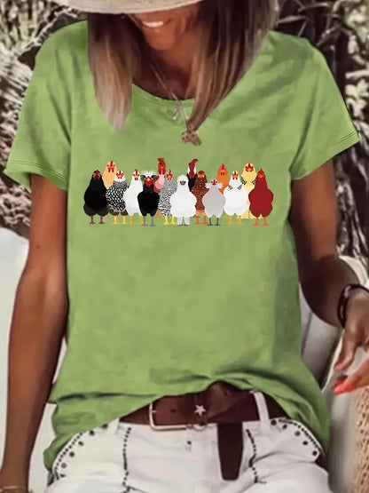 Cute Chicken Print Tee for Women