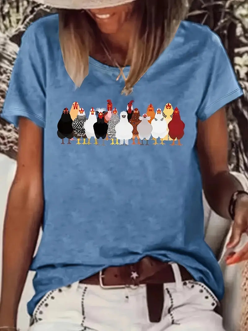 Cute Chicken Print Tee for Women