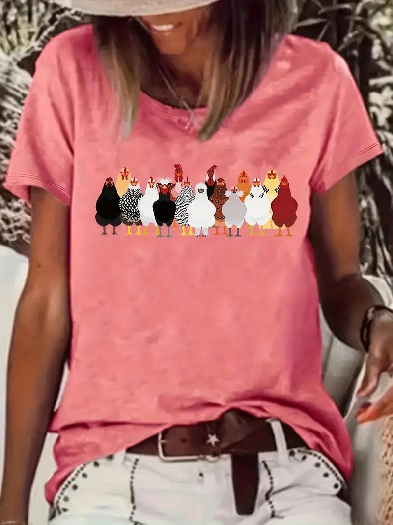 Cute Chicken Print Tee for Women