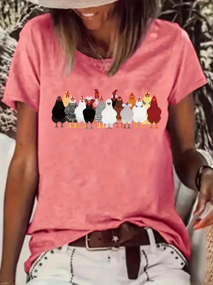 Cute Chicken Print Tee for Women
