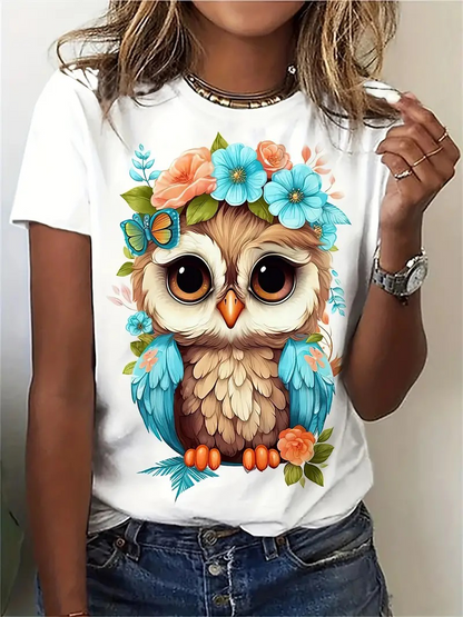 Owl flower-Graphic Tee for Women