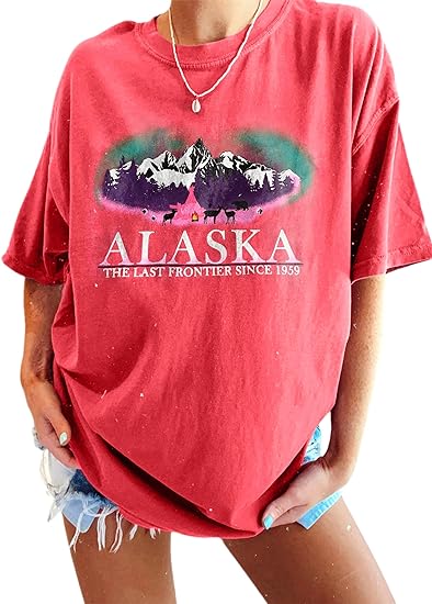 Alaska Mountain Print T Shirts