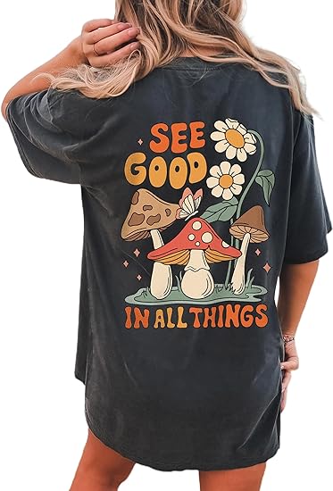 Mushroom  Letter Print T Shirts