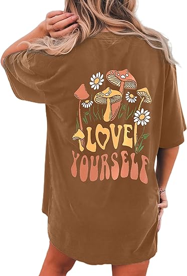 Mushroom  Letter Print T Shirts