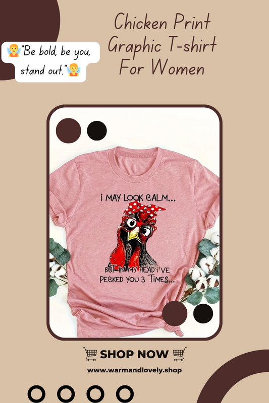 Chicken Letter Print Graphic Tee for Women