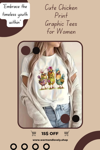 Chicken Print Funny T Shirts for Women