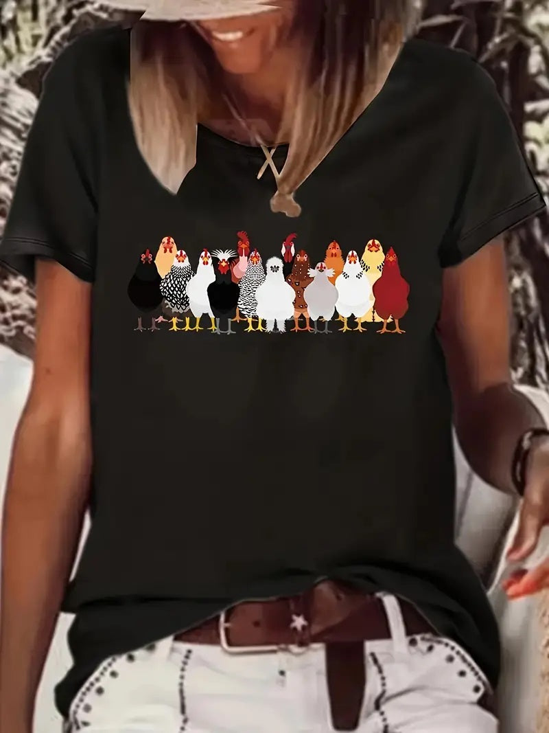 Chicken  Print Graphic Tee for Women