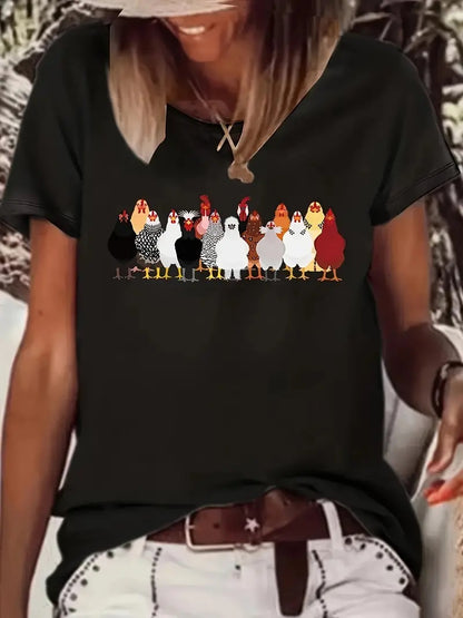 Chicken  Print Graphic Tee for Women