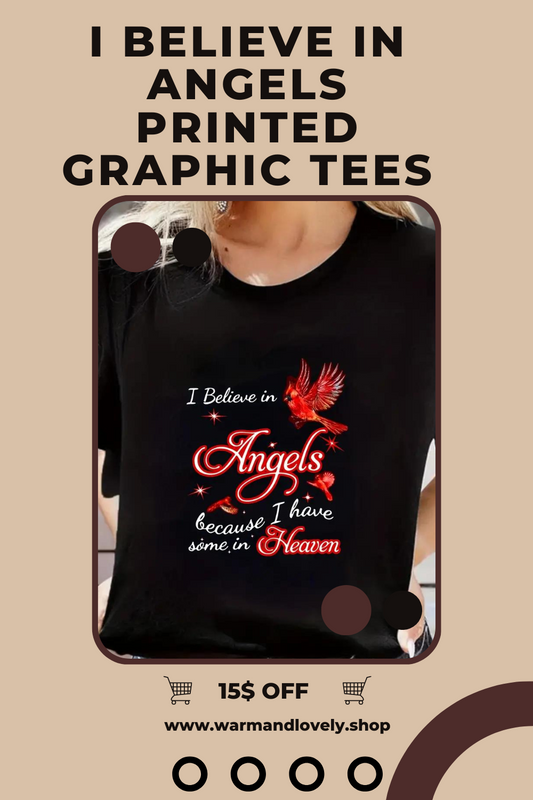 I Believe in Angels Print Funny T Shirts