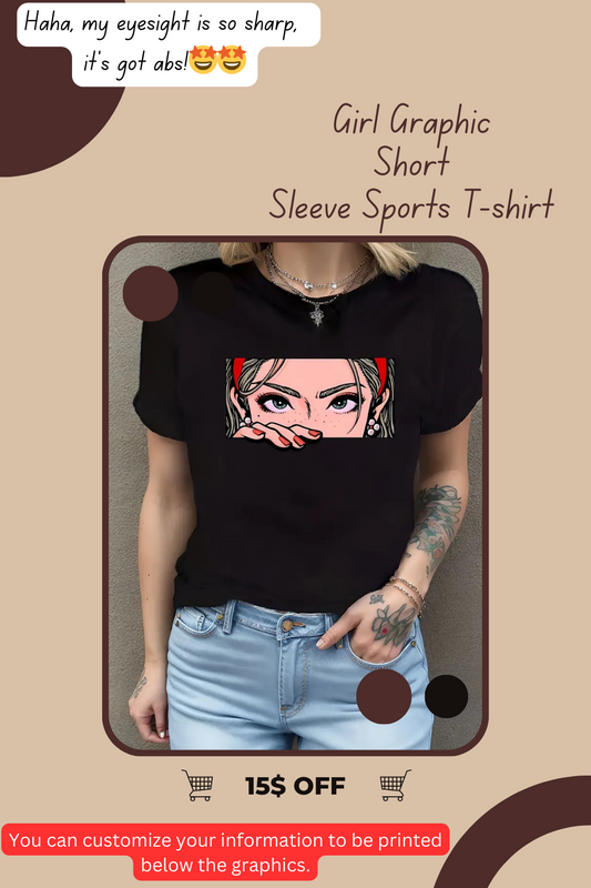Girl Gazing Graphic Short Sleeve Sports T-shirt