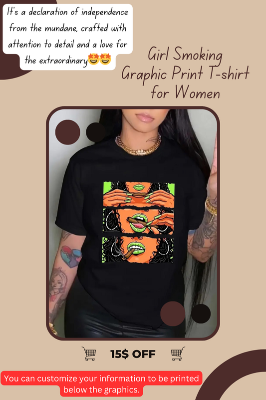 Girl Smoking Graphic Print T-shirt for Women