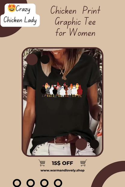 Cute Chicken Print Tee for Women