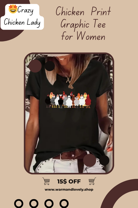 Cute Chicken Print Tee for Women