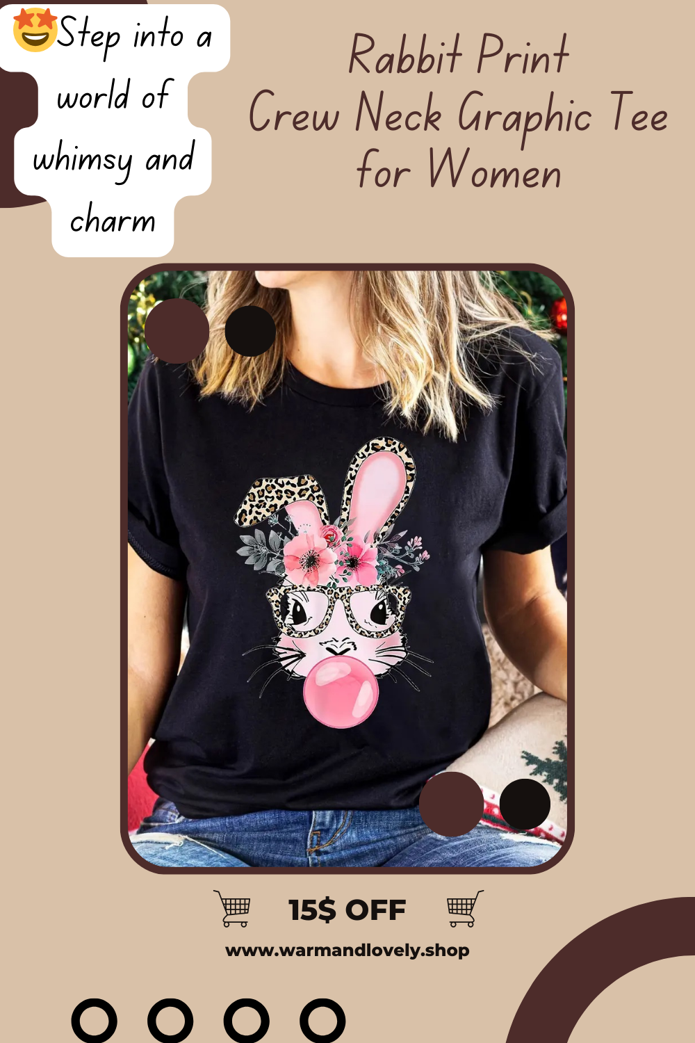 Rabbit Print Crew Neck Graphic Tee for Women