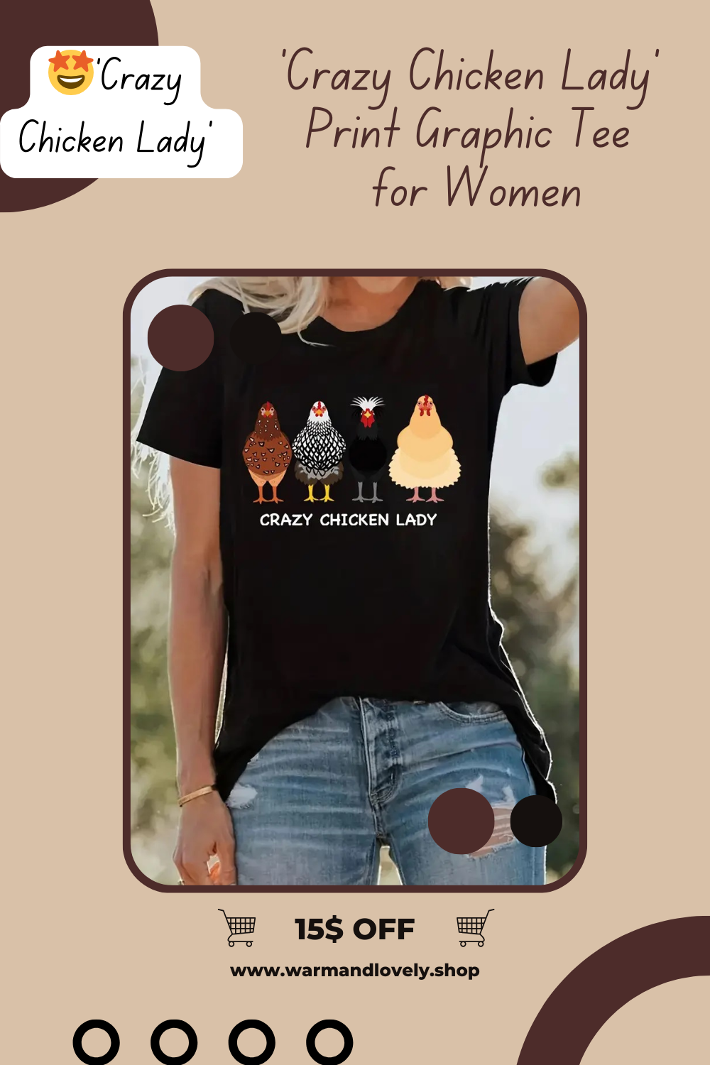 'Crazy Chicken Lady' Print Graphic Tee for Women