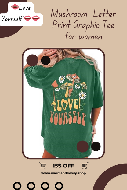 Mushroom  Letter Print T Shirts