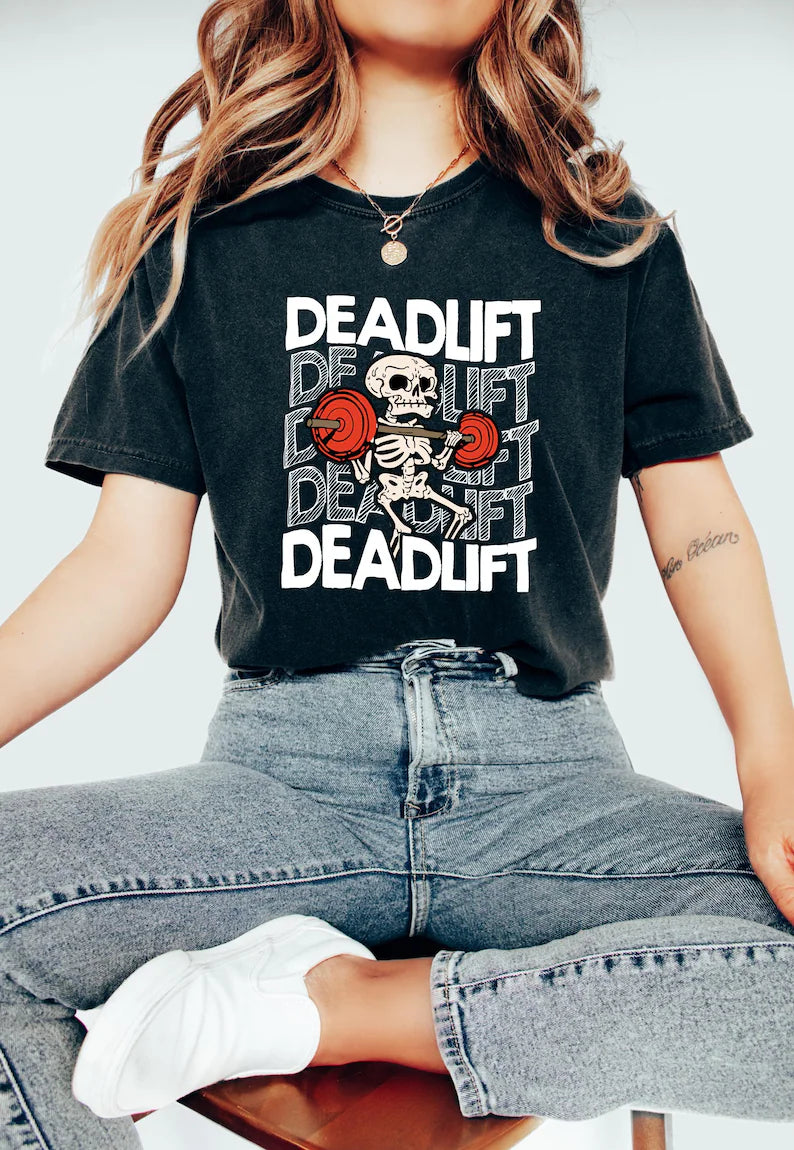 Funny Skeleton Dead Lifting  T Shirt