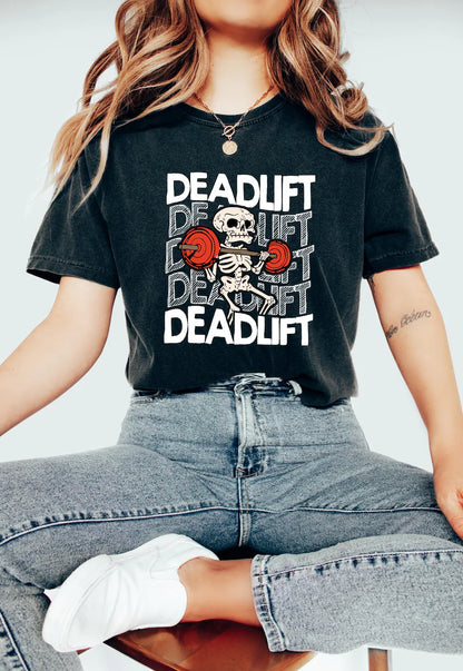 Funny Skeleton Dead Lifting  T Shirt
