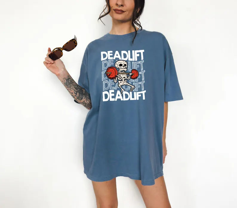 Funny Skeleton Dead Lifting  T Shirt