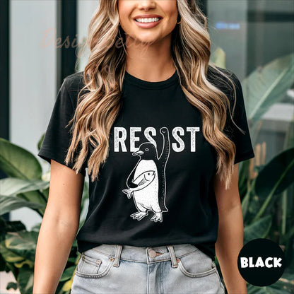 Resist Penguin T Shirt: Tariff-Conscious Protest Apparel for Eco Activists