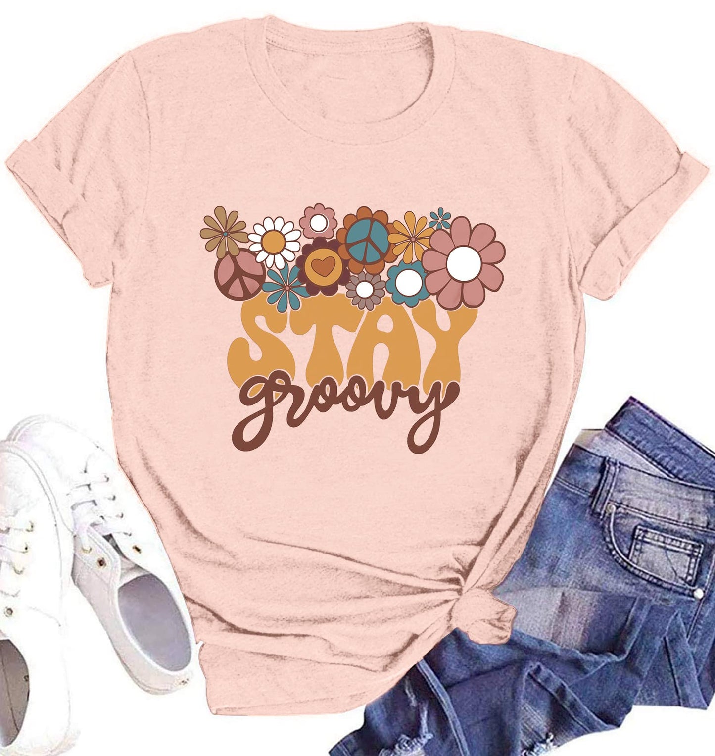 Grünes Grafik-T-Shirt mit Blumendruck für Damen 