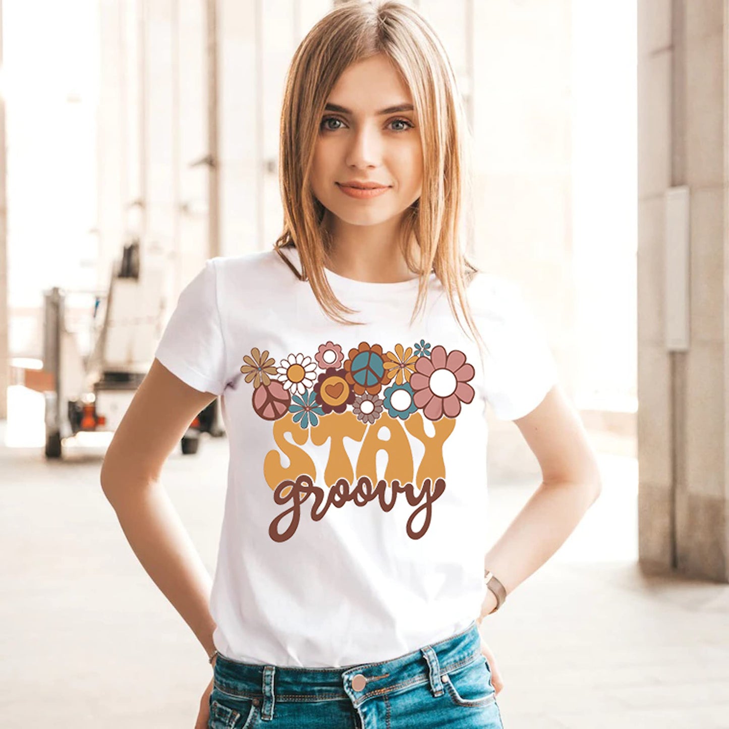 Grünes Grafik-T-Shirt mit Blumendruck für Damen 