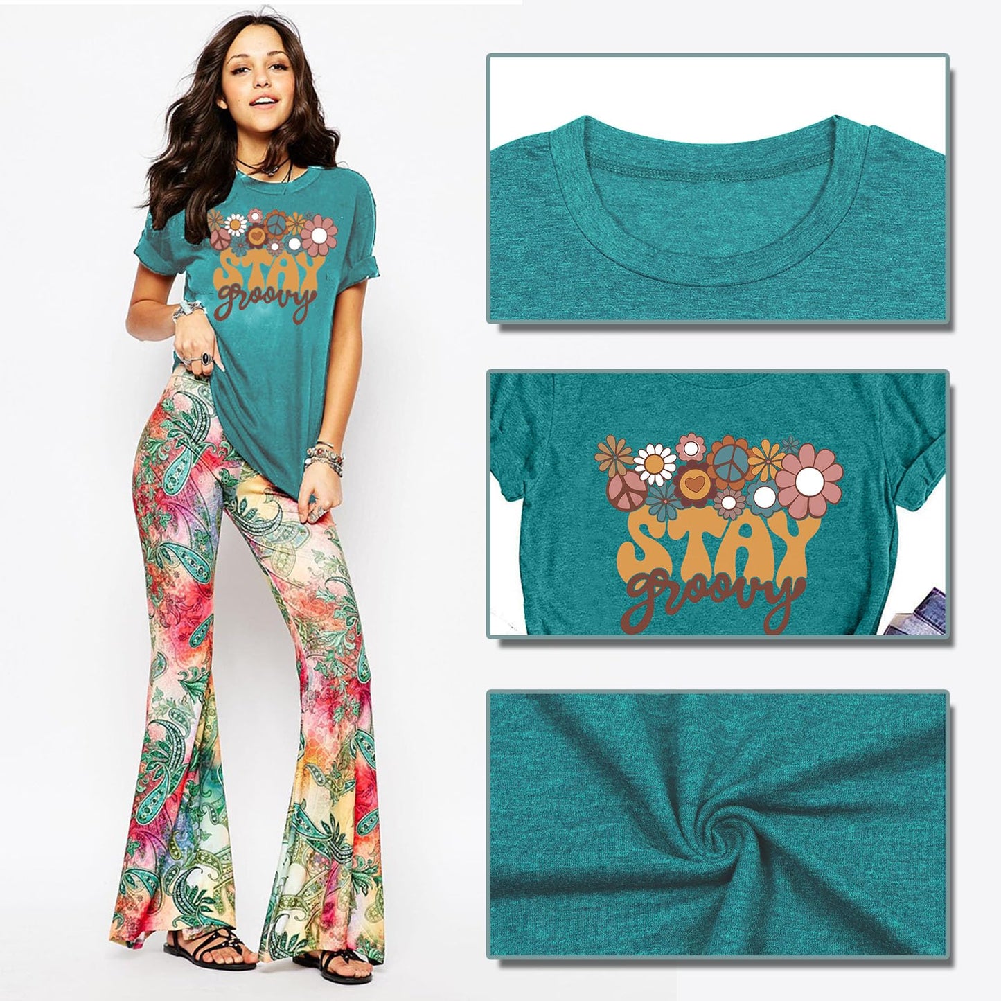 Grünes Grafik-T-Shirt mit Blumendruck für Damen 