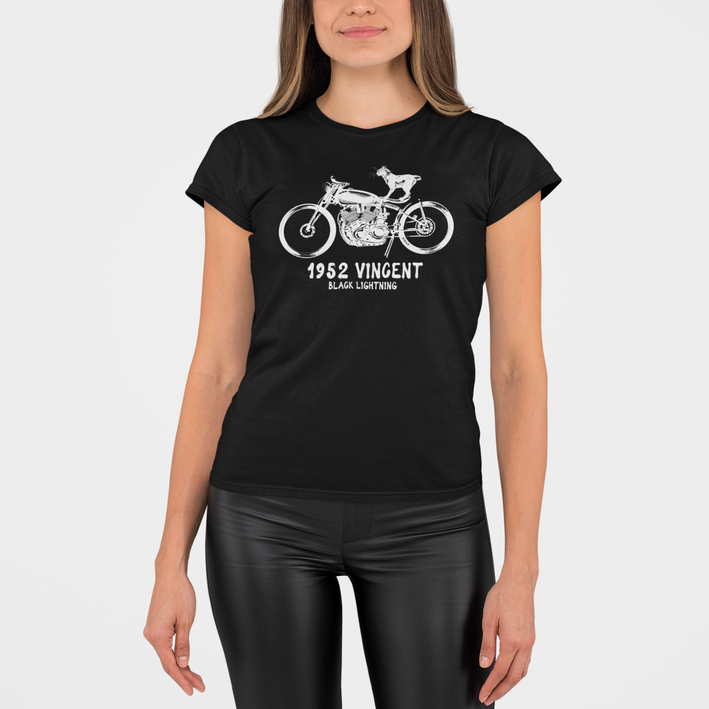 1952 Vincent Black Lightning Print Retro Motorcycle T Shirts