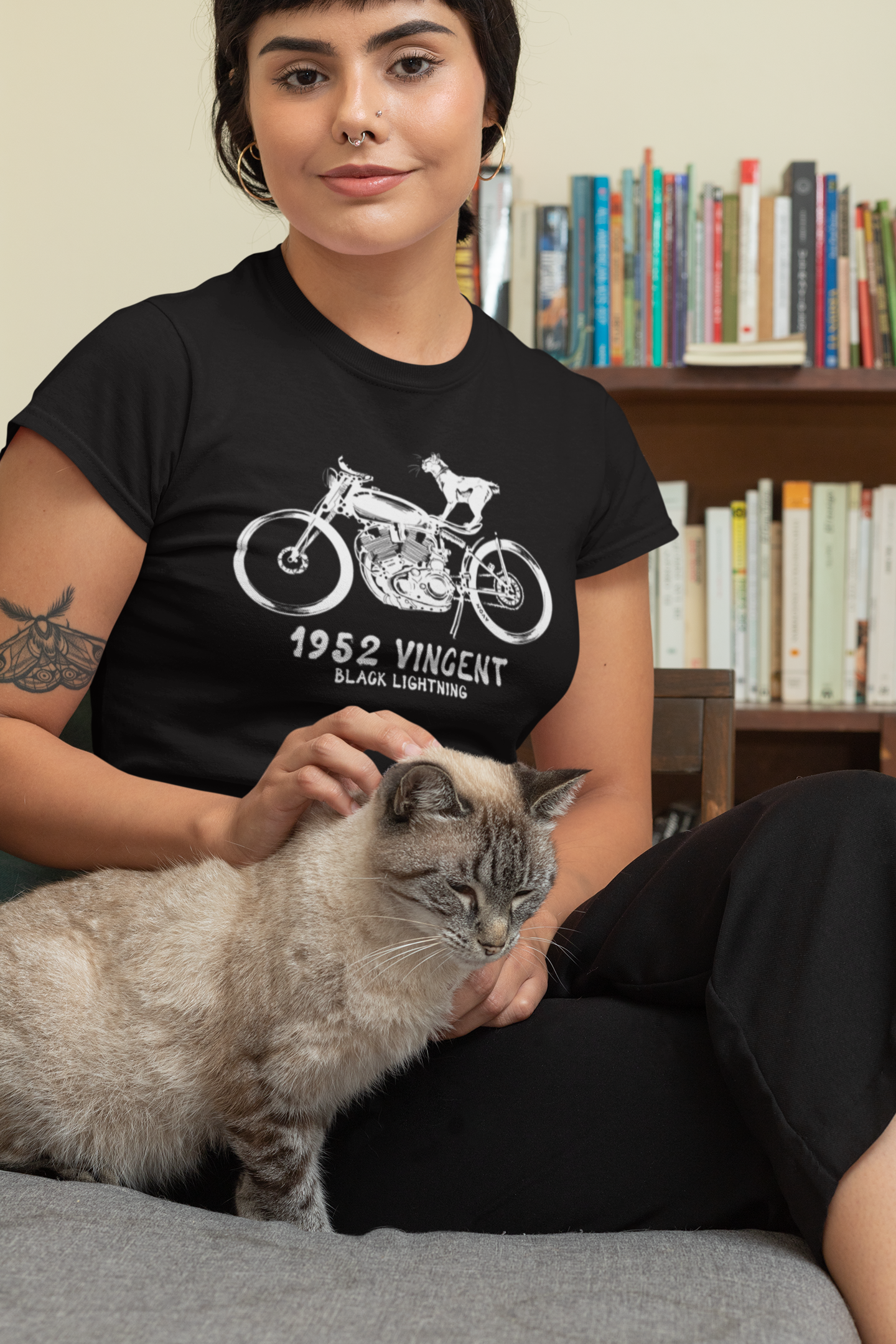 1952 Vincent Black Lightning Print Retro Motorcycle T Shirts